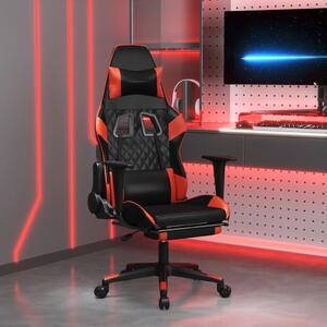 Sedia da gaming vidaXL con funzione massaggio e poggiapiedi, in ecopelle nera e rossa