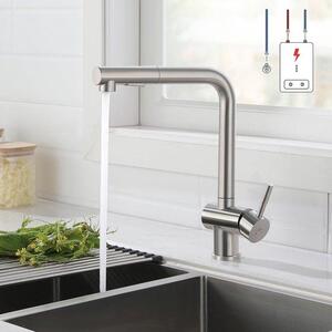 Rubinetto da cucina in acciaio inossidabile con erogazione orientabile, rotazione a 360 gradi, due getti d'acqua, compatibile con scaldabagno