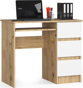 Akord Scrivania Per Computer Con 3 Cassetti Cassettiera A Destra Rovere Artigianale/Bianco 90X50X77 Cm