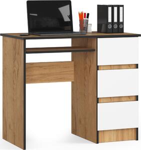 Akord Scrivania Pc Con 3 Cassetti Lato Destro Rovere Craft/Bianco 90X50X77 Cm