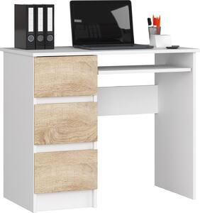 Scrivania per PC AKORD A6 sinistra bianca con frontale in rovere Sonoma L90 x H77 x P50 cm