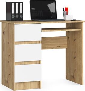 Akord Scrivania Con 3 Cassetti E Vano Computer A Sinistra Rovere Artigianale/Bianco 90X50X77 Cm