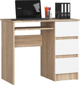 Akord Scrivania Per Computer Con 3 Cassetti (Cassettiera A Destra) Rovere Sonoma/Bianco 90X50X77