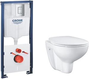 Set modulo di installazione con placca di comando e guarnizione Grohe Solido 39930000, vaso WC con copriwater a discesa lenta Grohe Bau Ceramic 393510