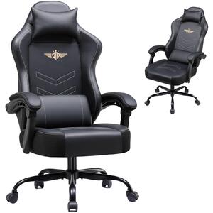 Sedia da gaming GTPLAYER, sedia ergonomica per giocatori, sedia da ufficio con altezza regolabile, dotata di cuscini per la testa e la zona lombare, sedia girevole in ecopelle, colore nero