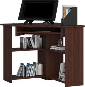 Scrivania Angolare TED WENGE in Wenge - Scrivania Elegante e Funzionale con Ripiano Estraibile e 5 Ripiani