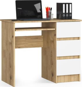 Scrivania A-6 90 cm Destra Rovere Artisan Bianca con Ripiano Estraibile e 3 Cassetti