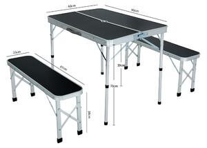 Akord Set Da Viaggio Tavolo Reale + 2 Panche Nero 87X23X38