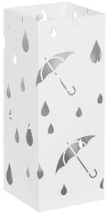 HOMCOM Portaombrelli in Metallo con 4 Ganci e Vaschetta Raccogligocce, 15.5x15.5x41cm, Bianco