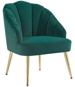 HOMCOM Poltroncina da Camera e Salotto a Conchiglia Stile Art Deco, in Tessuto Vellutato e Acciaio, 63x65x84 cm, Verde