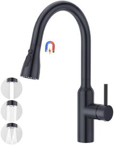 Rubinetto da cucina alto con 3 getti d'acqua, doccetta estraibile, miscelatore monocomando, rubinetto ad alta pressione, rubinetto per lavello, rubinetto da cucina, orientabile a 360°, in acciaio inossidabile, nero opaco