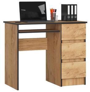 Scrivania A-6 90 cm Rovere Craft con 3 cassetti e ripiano estraibile per tastiera