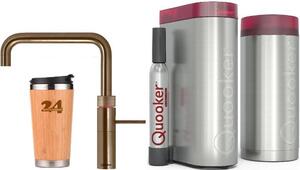 QUOOKER FUSION SQUARE bocca fissa patina ottone COMBI+B CUBE 2 (22+FSPTNCUBE) Rubinetto per acqua bollente a 100° con sistema di acqua potabile Inclusa tazza termica