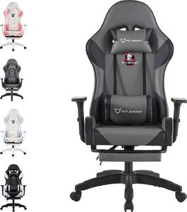 FOXSPORT sedia da gioco sedia da ufficio ergonomica con poggiapiedi retrattile+cuscino lombare+poggiatesta+braccioli flessibili sedia per computer fino a 150kg grigio