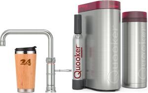 QUOOKER CLASSIC FUSION SQUARE beccuccio fisso in acciaio inox VAQ PRO3 con CUBE2 (3CFSRVSCUBE) Rubinetto per acqua bollente a 100°C con sistema per acqua potabile Incl. tazza termica