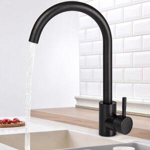 Rubinetto con braccio orientabile a 360 gradi, rubinetto da cucina, acciaio 304, nero (a forma di C), regolabile per acqua calda e fredda