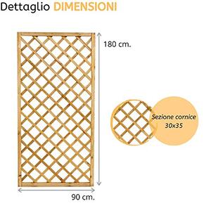 Pannello Grigliato in Legno per Giardino, Balcone, Terrazzo, per Rampicanti, Alta Recinzione Rettangolare – 90x180h