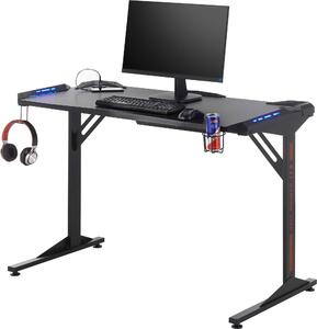 Scrivania da gioco - Nero - Decoro in carbonio nero - 119 x 60 cm - Metallo - con illuminazione a LED