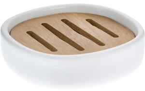 Portasapone in ceramica con inserto in legno di acacia Wili