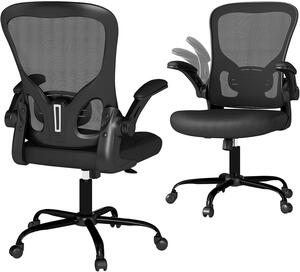 Sedia da ufficio ergonomica, nera, con altezza regolabile, supporto lombare e ruote girevoli a 360°