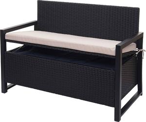 Panca da giardino in rattan sintetico, modello HWC-F39, con spazio contenitore, colore antracite, dimensioni 117 cm, cuscini beige