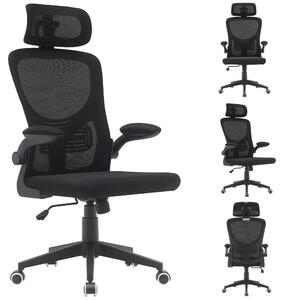 Sedia da ufficio ergonomica - Schienale con supporto lombare - Braccioli imbottiti - Altezza regolabile - 116-126 cm - Nero