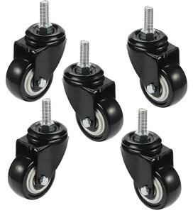 Ruote girevoli per sedia da ufficio, set di 5 pezzi, filettatura M8 x 25 mm, colore nero, realizzate in gomma e poliuretano