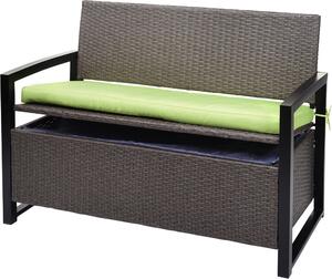 Panca da giardino Poly-Rattan, modello MCW-F39, con spazio contenitore, ideale per l'esterno, colore grigio marmorizzato, cuscini verdi