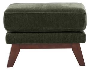 Pouf poggiapiedi scandinavo in tessuto effetto velluto verde kaki e legno scuro OSLO