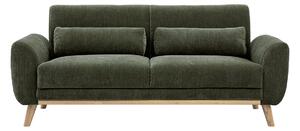 Divano scandinavo a 3 posti in tessuto effetto velluto texturizzato verde kaki e legno chiaro EKTOR