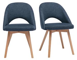 Sedie scandinave in tessuto effetto velluto testurizzato blu scuro e legno chiaro (lotto di 2) COSETTE