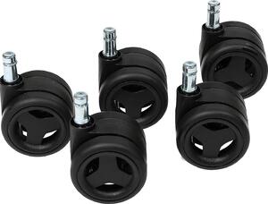 Set di 5 ruote per sedie da ufficio, adatte per pavimenti duri, diametro dell'asta 11 mm, diametro della ruota 65 mm, colore nero