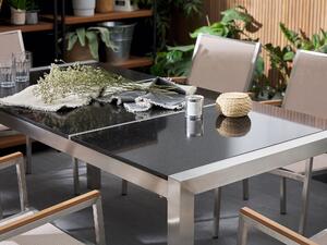 Tavolo da Giardino Granito Nero Gambe in Acciaio color Argento 180 x 90 cm Beliani