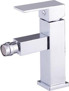 Rubinetto per bidet monocomando, color argento, con cartuccia Vetroceramica e due tubi flessibili