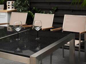 Tavolo da pranzo da giardino Piano in granito Nero e argento Gambe in acciaio inossidabile esterne 8 posti 220 x 100 x 74 cm Beliani