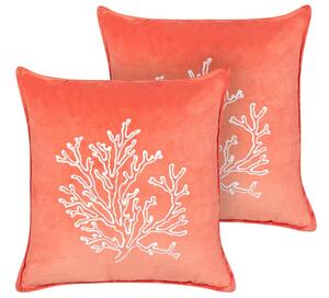 Set di 2 cuscini in velluto rosso quadrato motivo corallo marino 45 x 45 cm accessori camera da letto soggiorno Beliani
