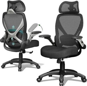 Sedia da ufficio ergonomica con schienale alto e rivestimento in rete traspirante, braccioli regolabili e poggiatesta