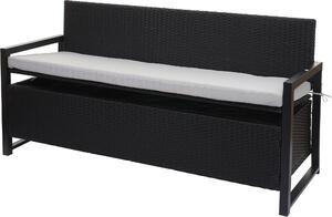 Panca da giardino in rattan sintetico, modello MCW-F39, con vano contenitore, colore antracite, dimensioni 164 cm, cuscini grigi