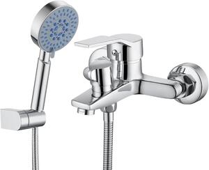 Set di rubinetteria per vasca da bagno, con getto d'acqua regolabile, design ecologico, colore argento