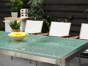 Tavolo da giardino Piano in vetro incrinato 220 x 100 cm Struttura in acciaio a 8 posti Beliani