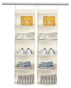 Organizzatore appendibile per armadi, organizer per guardaroba - Beige - 30 x 30 x 108 cm - Set da 2 con 5 scomparti e 3 tasche laterali
