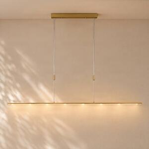 Lampada LED a sospensione Quitani Tolu, lunghezza 179 cm, ottone Tolu Quitani, dimmerabile, Ottone / Oro, Soggiorno / Sala da pranzo, Alluminio, Moderno