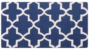 Tappeto tappetino Lana Blu 80 x 150 cm Traliccio Motivo Quadrifoglio Trapuntato a Mano Orientale Trifoglio Marocchino Beliani