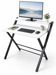 Relaxdays, scrivania, supporto monitor pieghevole, dimensioni: 82 x 70 x 56 cm, materiale: MDF, metallo, scrivania per computer, colore: nero/bianco