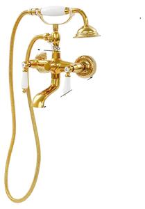 Rubinetteria per vasca da bagno, doccetta, modello da parete, dorata