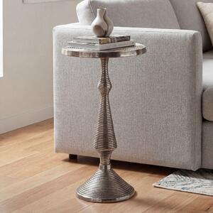 WOHNLING Tavolino da salotto argento 30 cm Tavolino rotondo in alluminio Tavolino da appoggio in metallo Tavolino decorativo Tavolino da salotto Effetto scanalato Tavolino da divano Tavolino moderno Tavolino da salotto fatto a mano