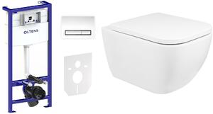 Set vaso WC Oltens Vernal 42502000, modulo di installazione con placca di comando e guarnizione Oltens Triberg 58300100, 45104000