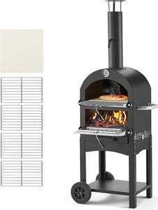 Forno per pizza da esterno - Forno a pellet di legno - Per pizze da 30,5 cm - Doppia parete - Max. 540 °C - Ruote rimovibili (2) - Cottura a legna