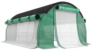 Outsunny Serra a Tunnel 4x3 m con Rete Ombreggiante Extra, Finestre e Ingresso a Zip, in PE e Acciaio, Verde | Aosom Italy