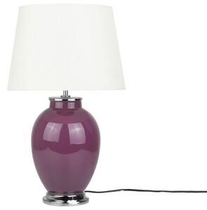 Lampada da Tavolo Comodino Base in Ceramica Viola Chiaro Paralume Impero Rotondo paralume in policotone Bianco Beliani
